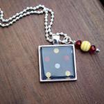 Navy Blue W/yellow And Red Polka Dots Necklace