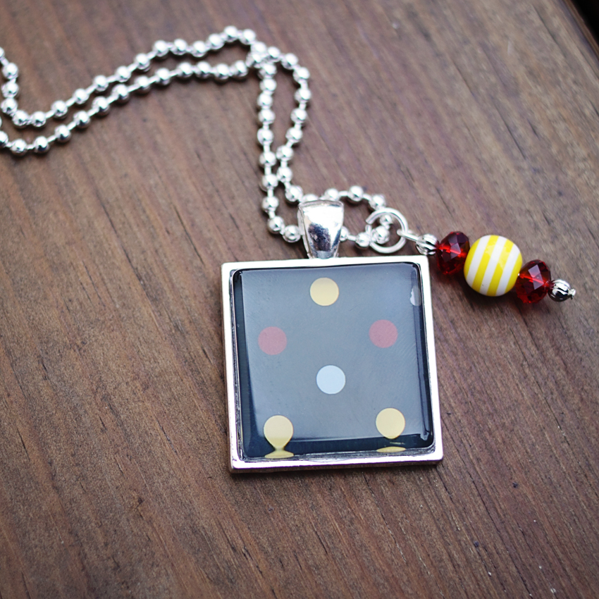 Navy Blue W/yellow And Red Polka Dots Necklace
